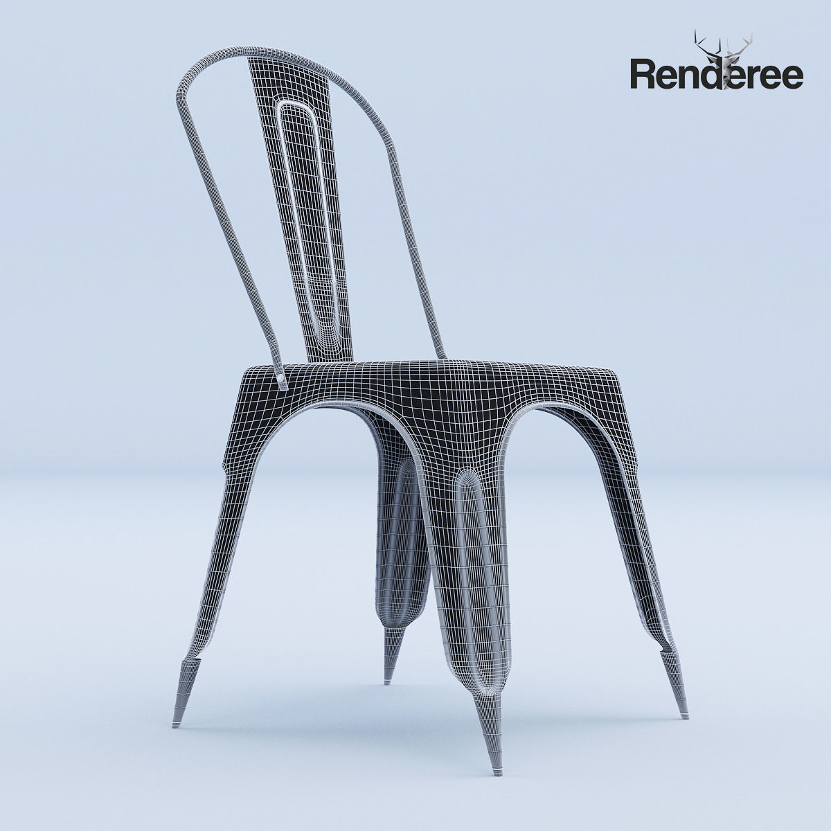 Chairs Set metal chair 3D model_4