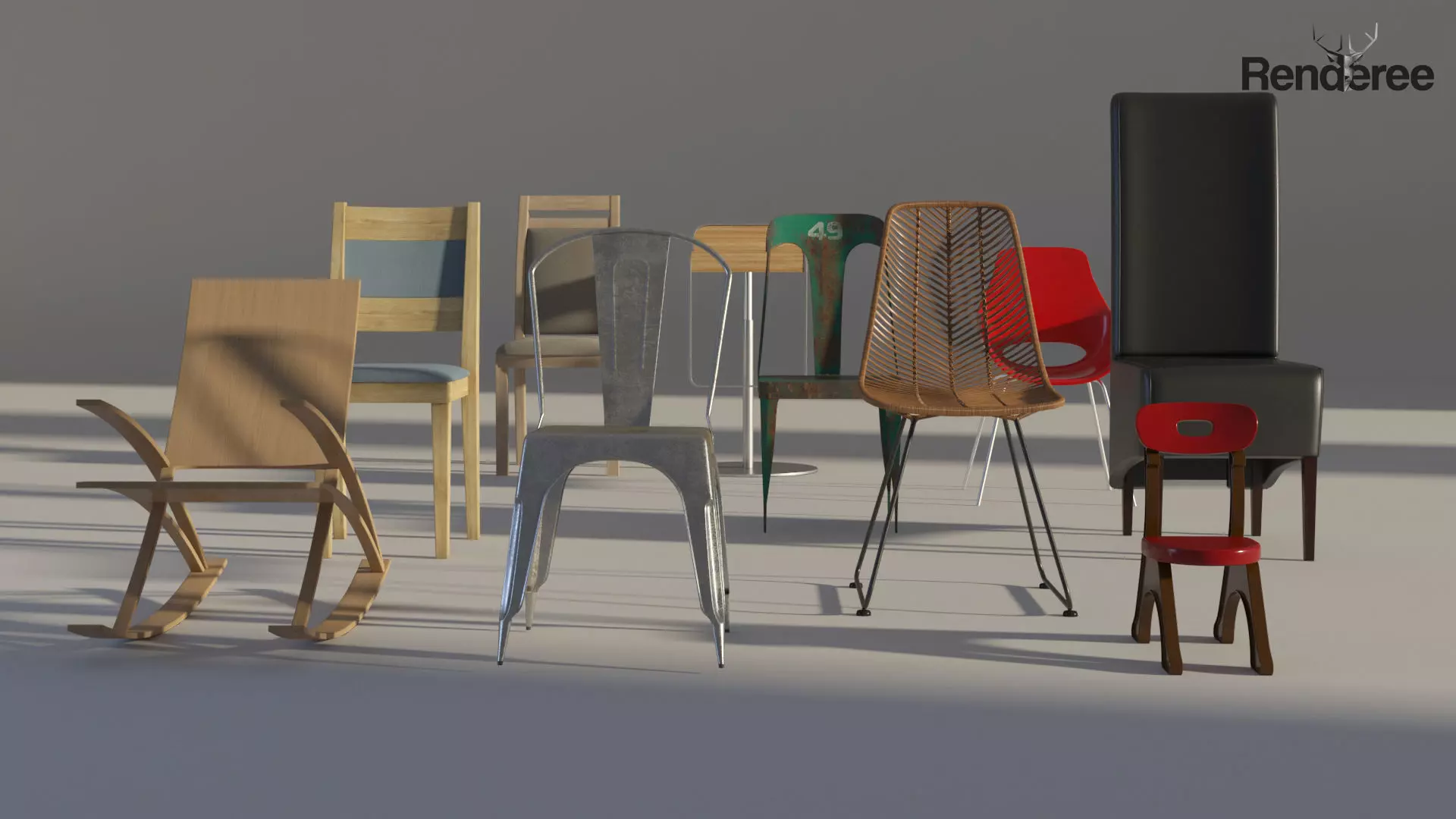 Chairs Set metal chair 3D model_0