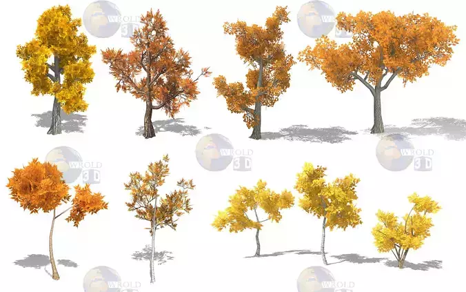 Colorful Tree Collection Pack Lowpoly 3D Model 