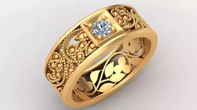 Leaves Nature Style Wedding Gold Man Ring 3D print model