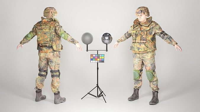 Fully equipped soldier in Bundeswehr Uniform with props 28 Low-poly 3D model