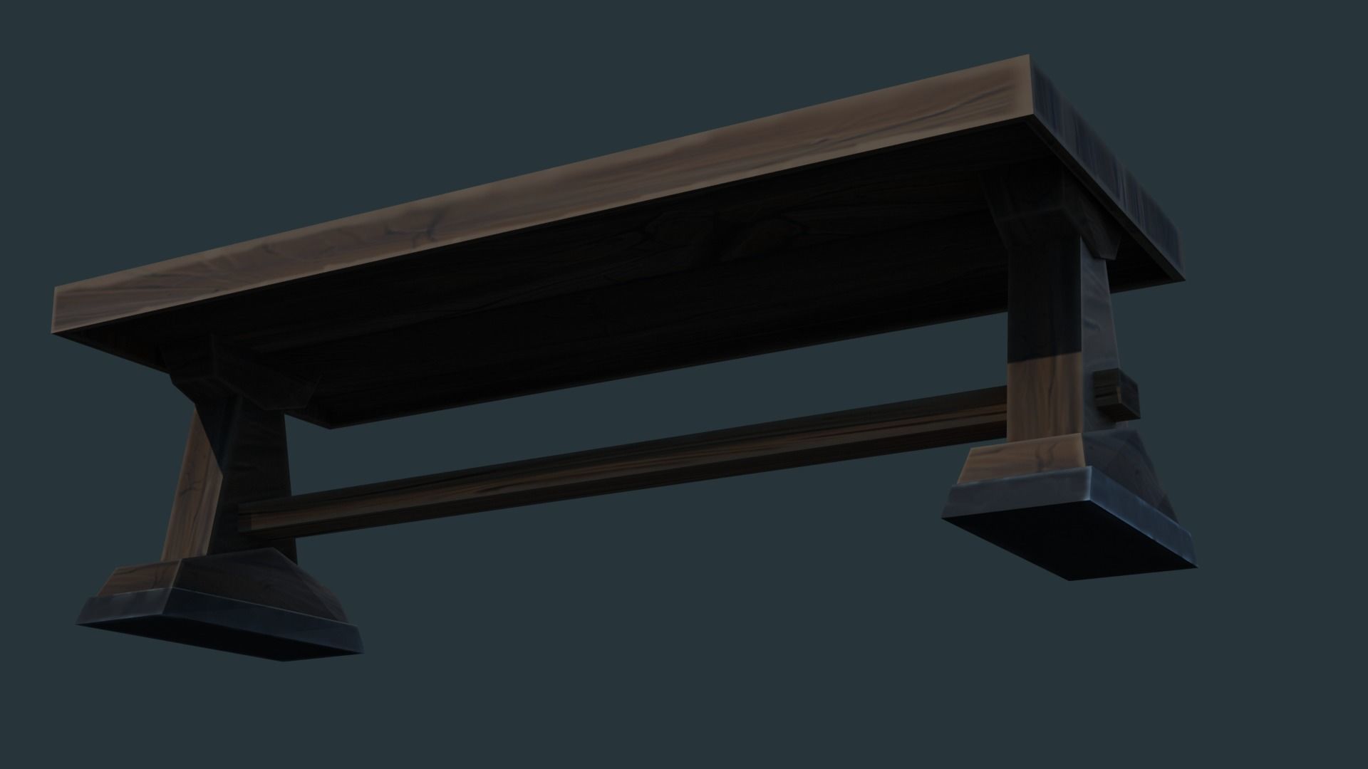 Table wooden bench Low-poly 3D model_3