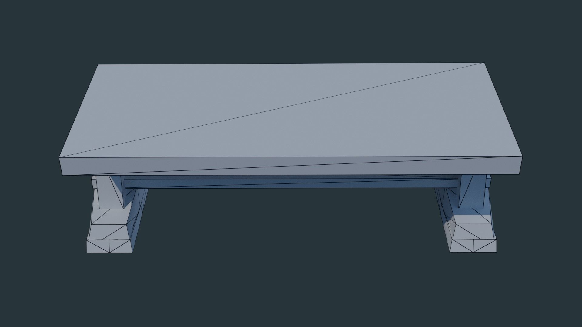 Table wooden bench Low-poly 3D model_5