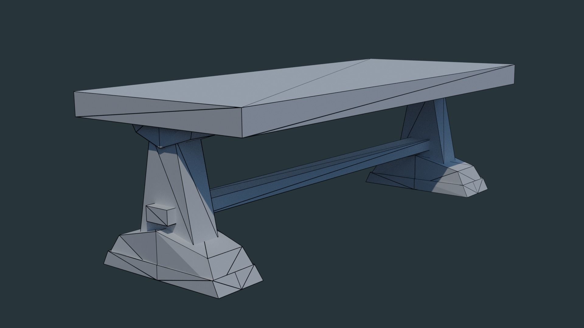 Table wooden bench Low-poly 3D model_4