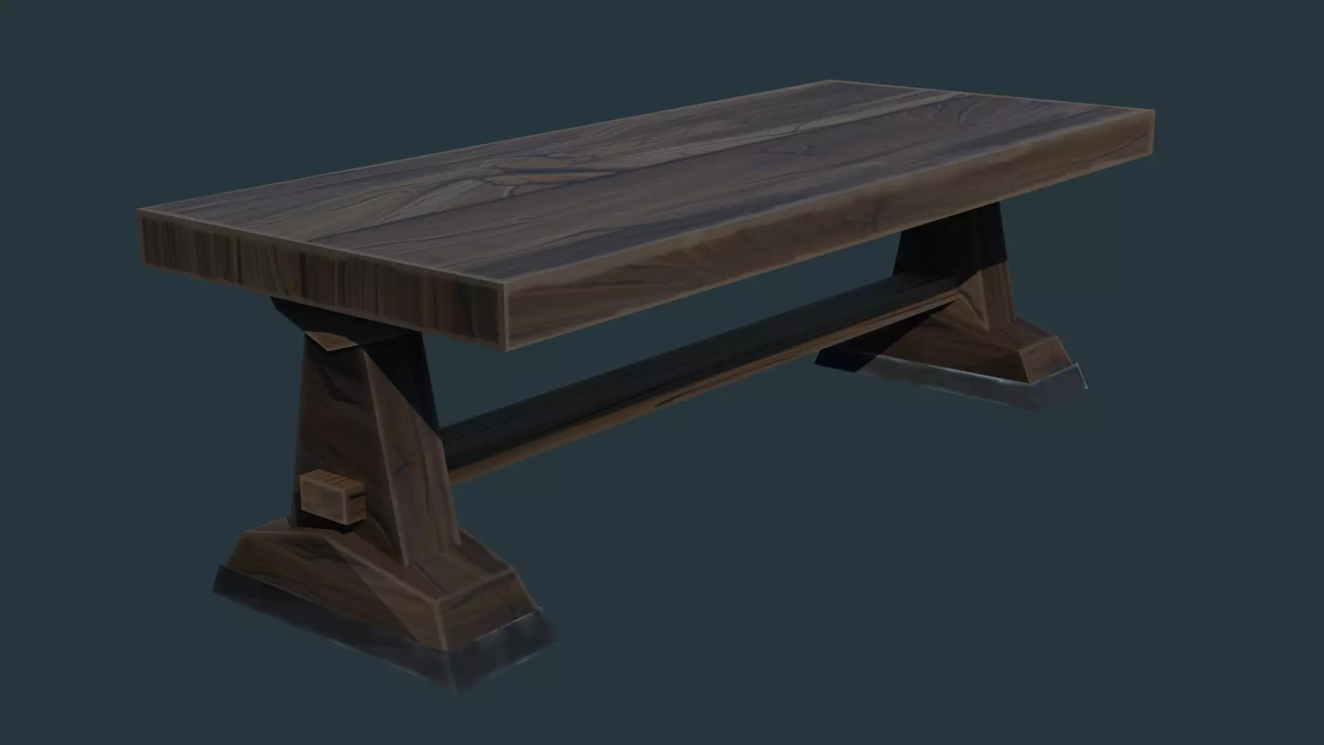 Table wooden bench Low-poly 3D model_0