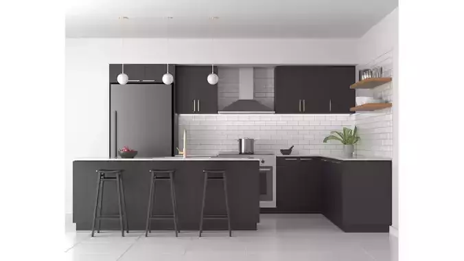 Kitchen B - Subway Black and Gold Low-poly 3D model