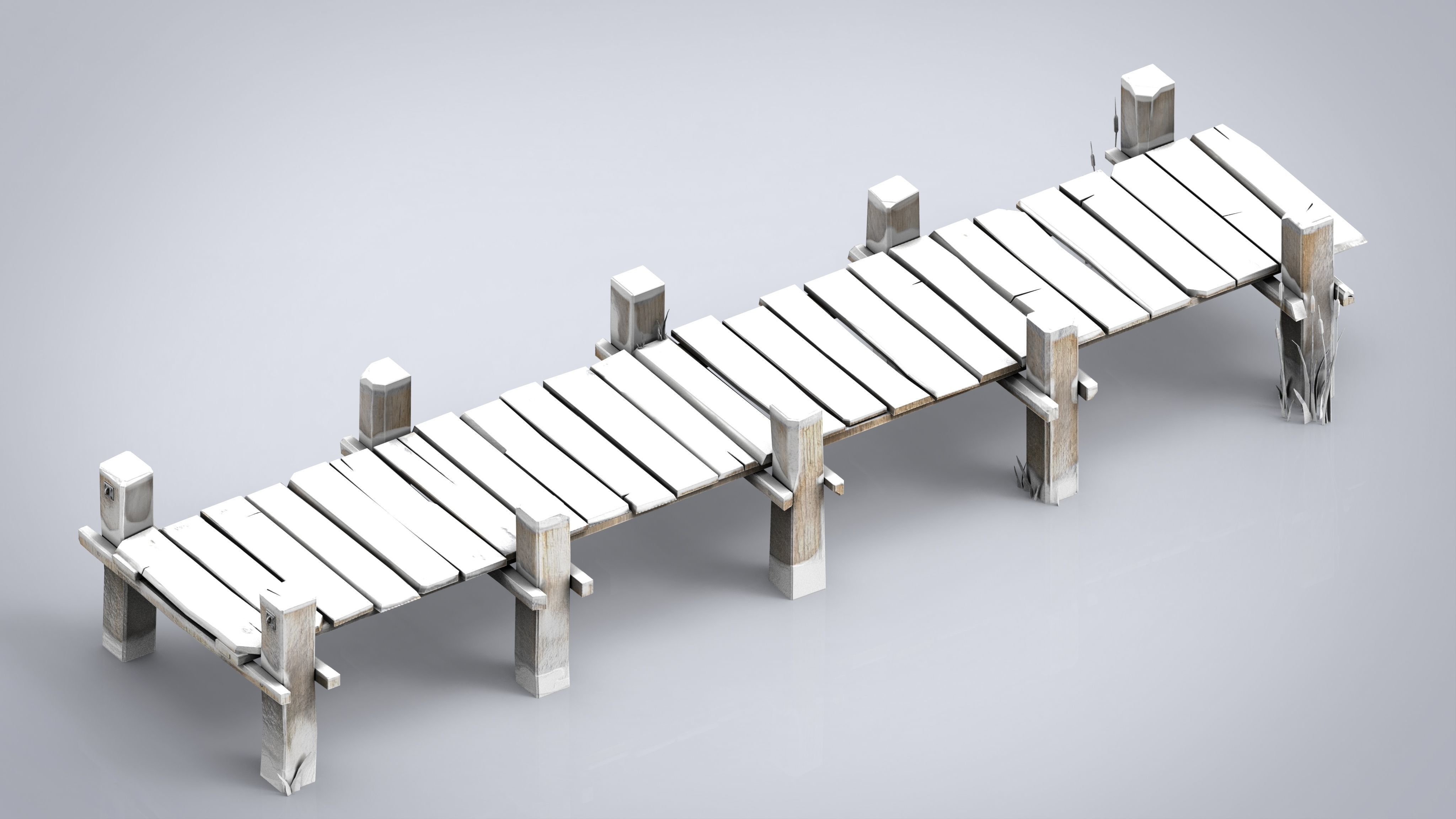 WOODEN PIER WINTER Low-poly 3D model_2