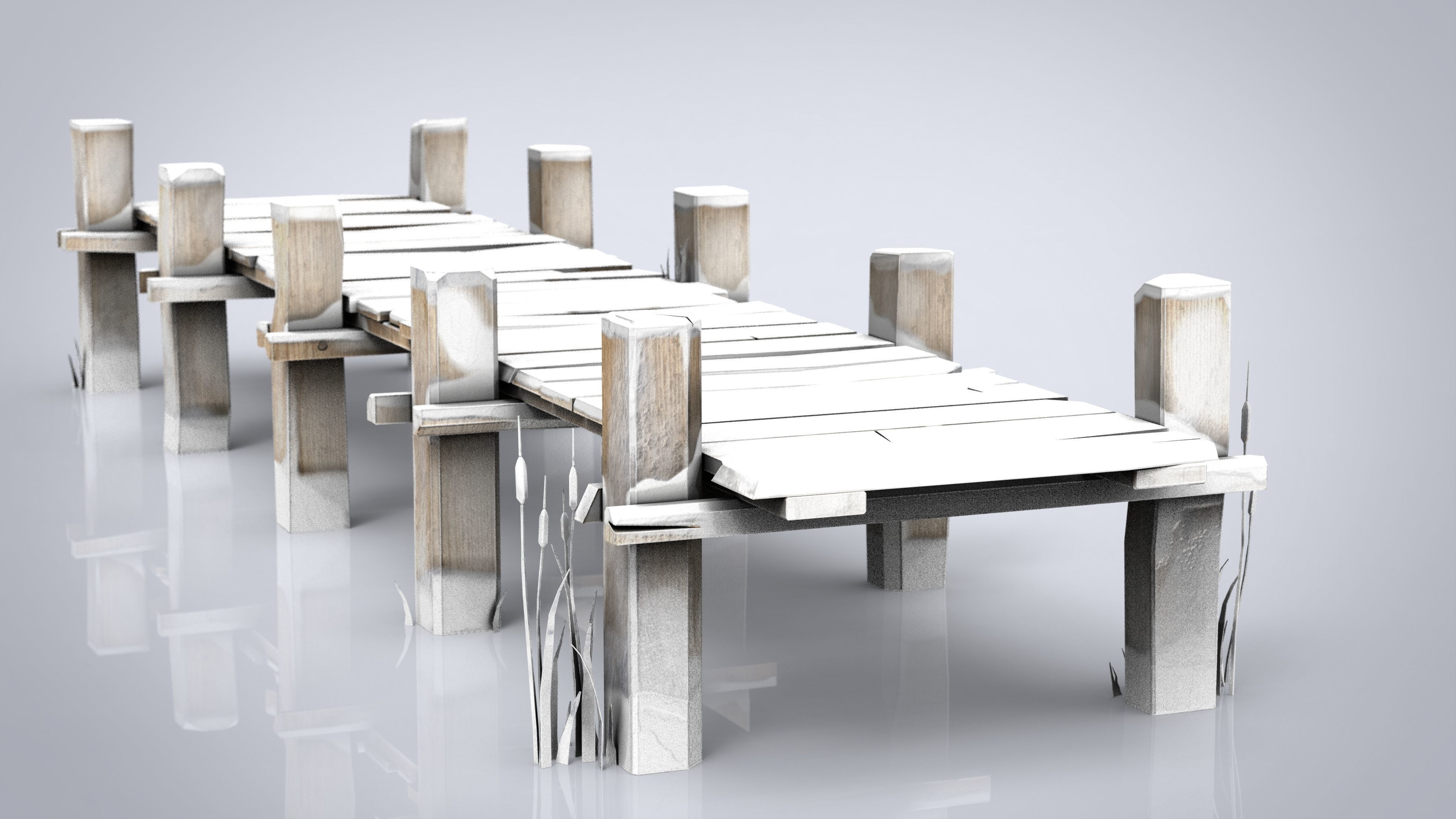 WOODEN PIER WINTER Low-poly 3D model_8