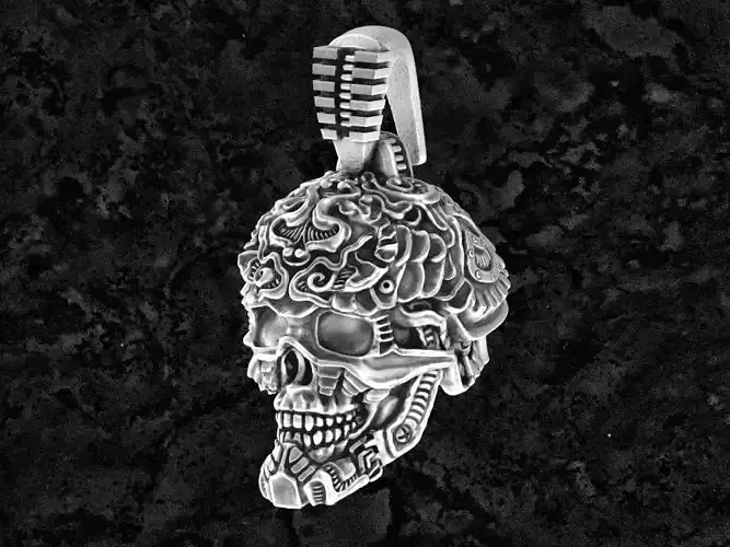 Pendant-bead-bio sterling silver skull pendant