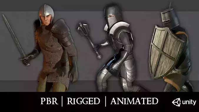 Medieval Fantasy Knights package Low-poly 3D model