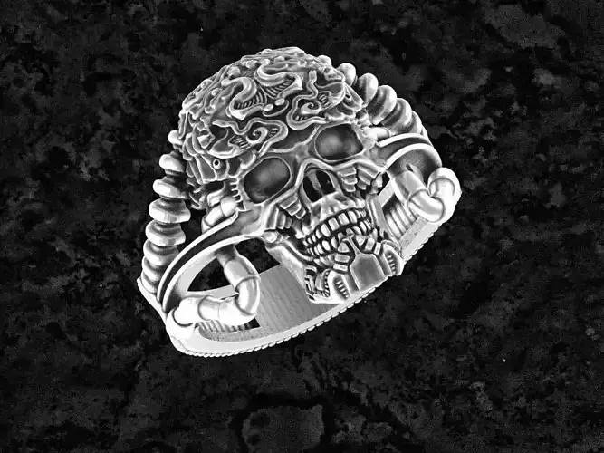 Ring-bio skull and crossbones pendant