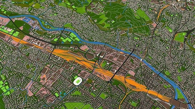 Zurich city of Switzerland Low-poly 3D model