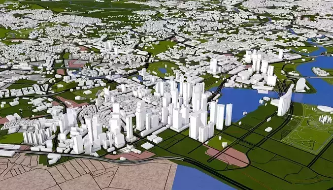 Singapore City Low-poly 3D model