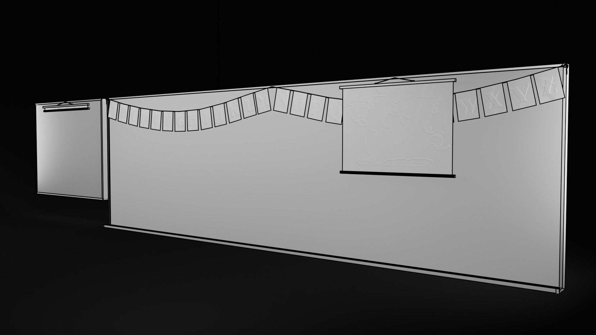 School Blackboard Set Low-poly 3D model_4