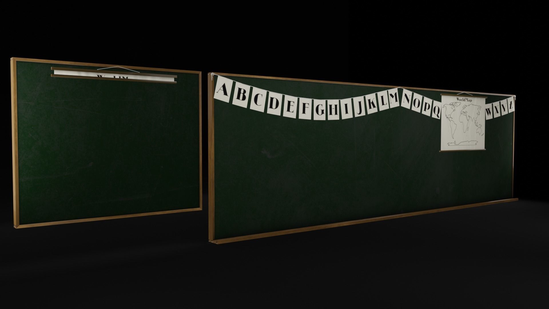 School Blackboard Set Low-poly 3D model_1