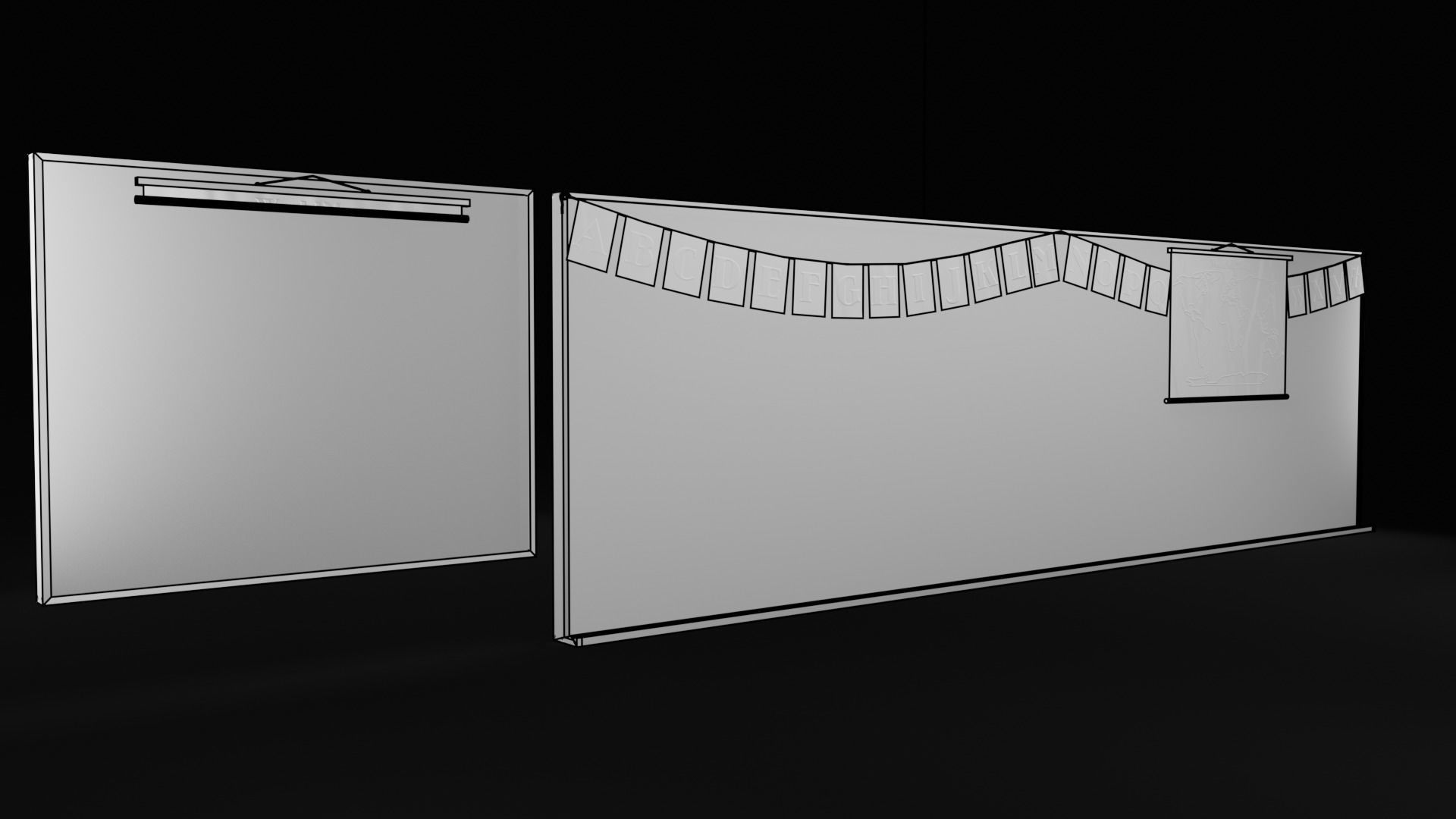 School Blackboard Set Low-poly 3D model_5