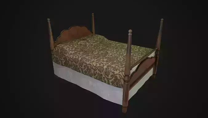 Vintage Bed Low-poly 3D model