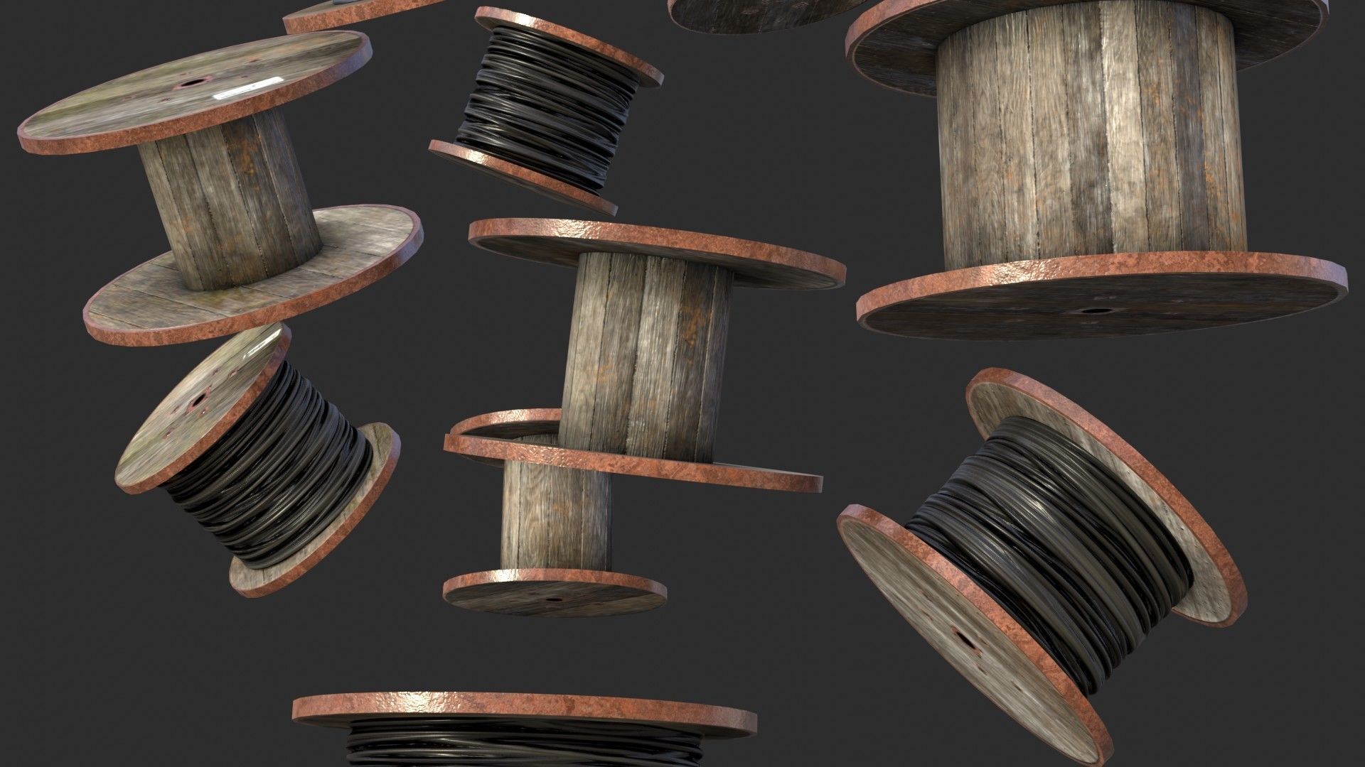 Cable Reels Low-poly 3D model_26