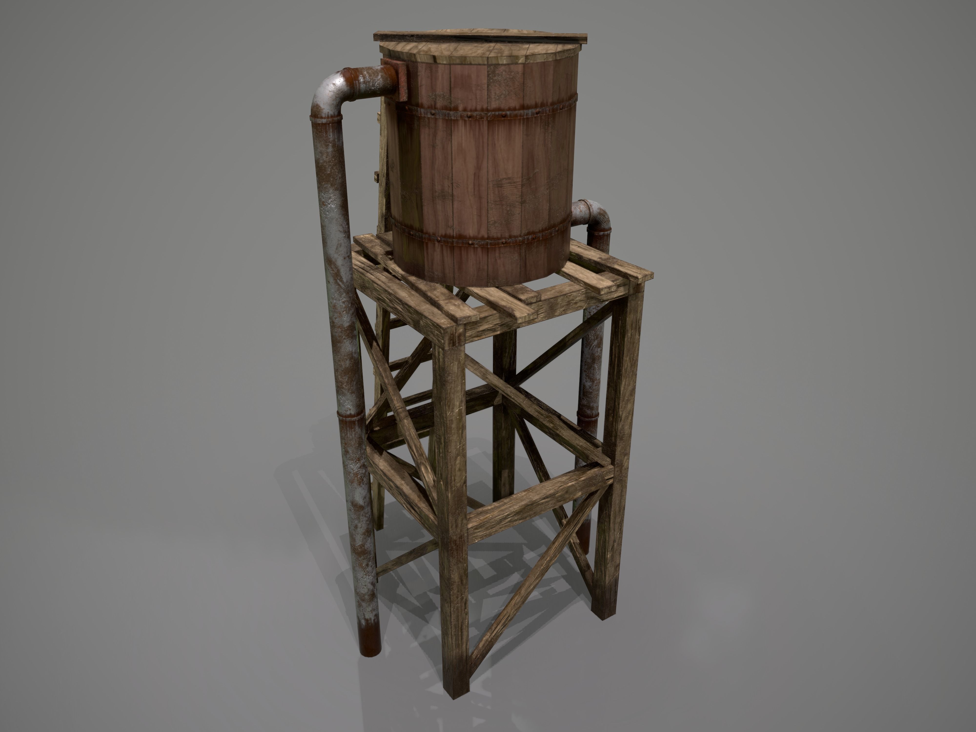 Wooden Water Tower Low-poly 3D model_4