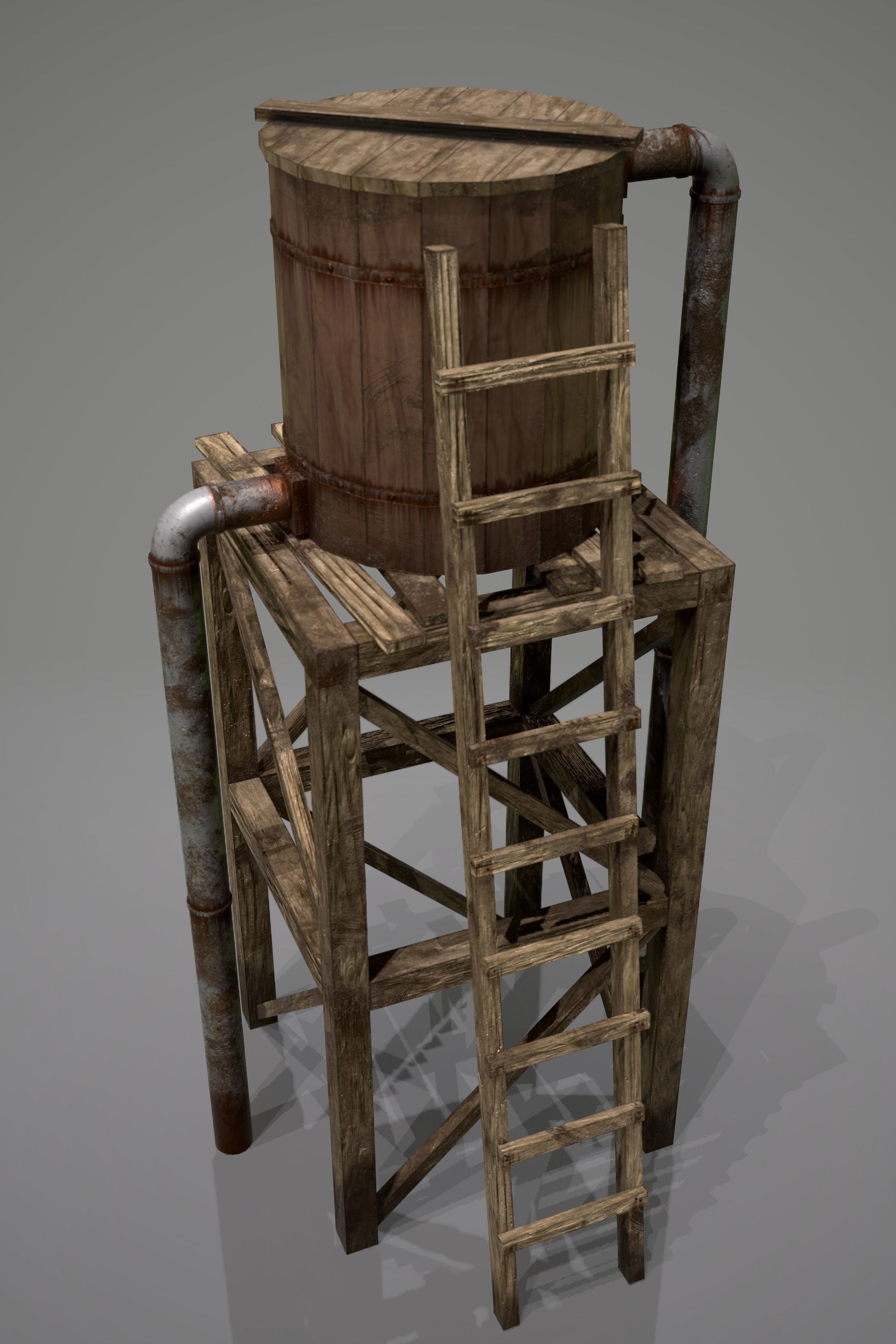 Wooden Water Tower Low-poly 3D model_9