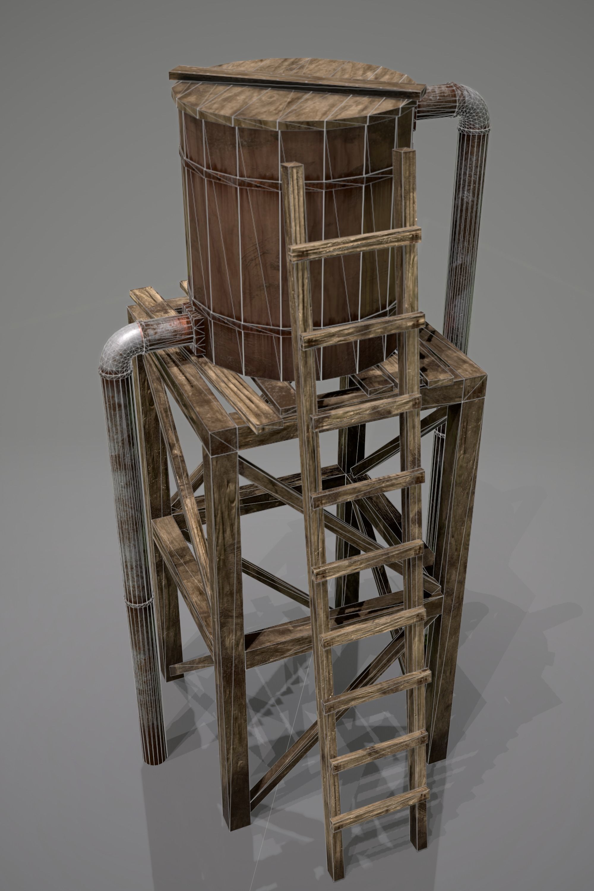 Wooden Water Tower Low-poly 3D model_5