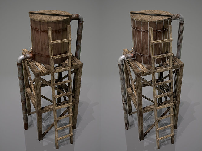 Wooden Water Tower Low-poly 3D model