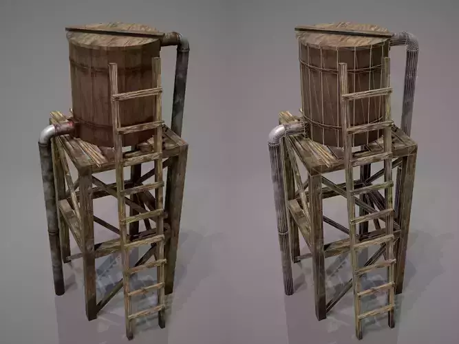 Wooden Water Tower Low-poly 3D model