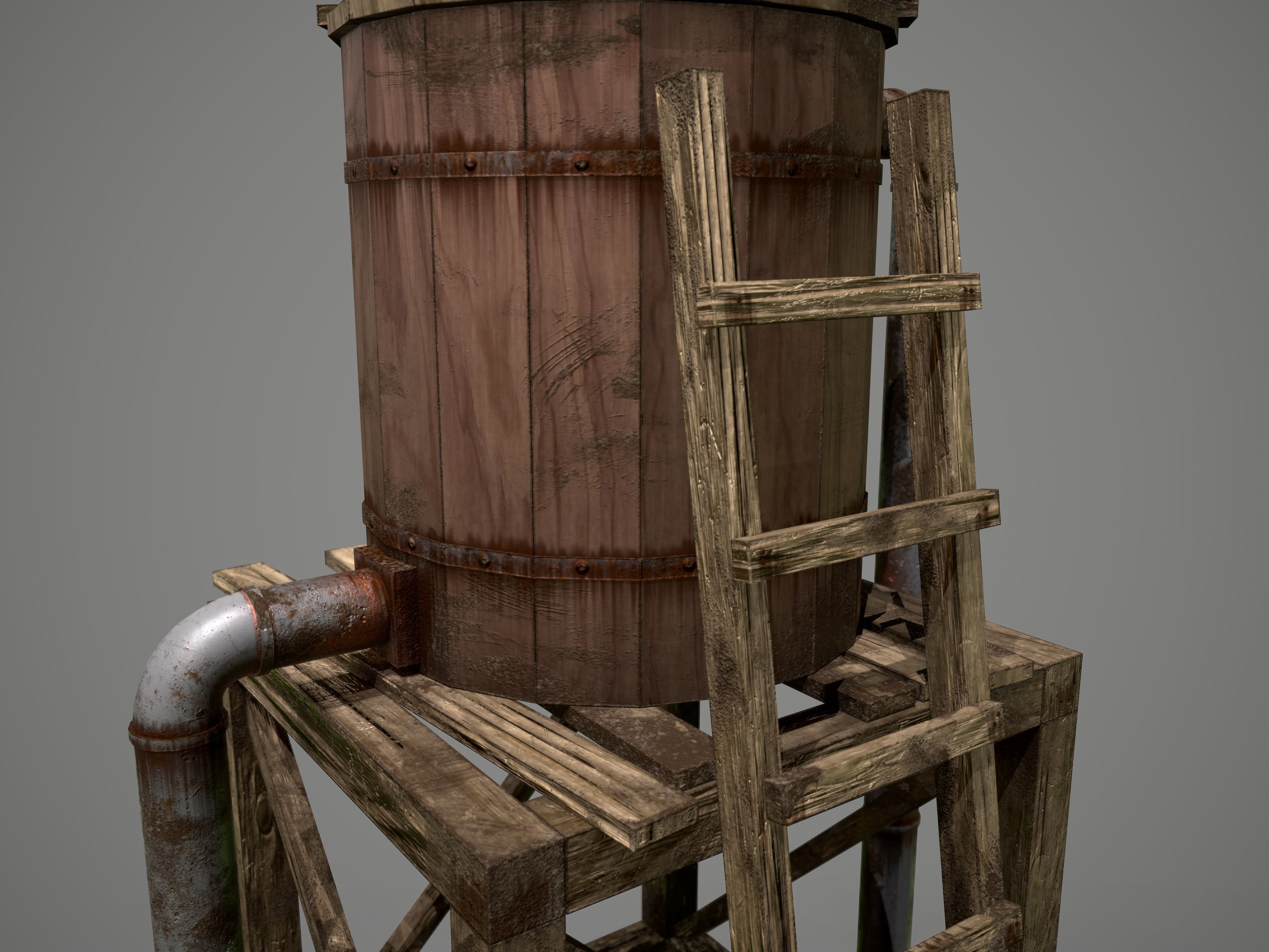 Wooden Water Tower Low-poly 3D model_7