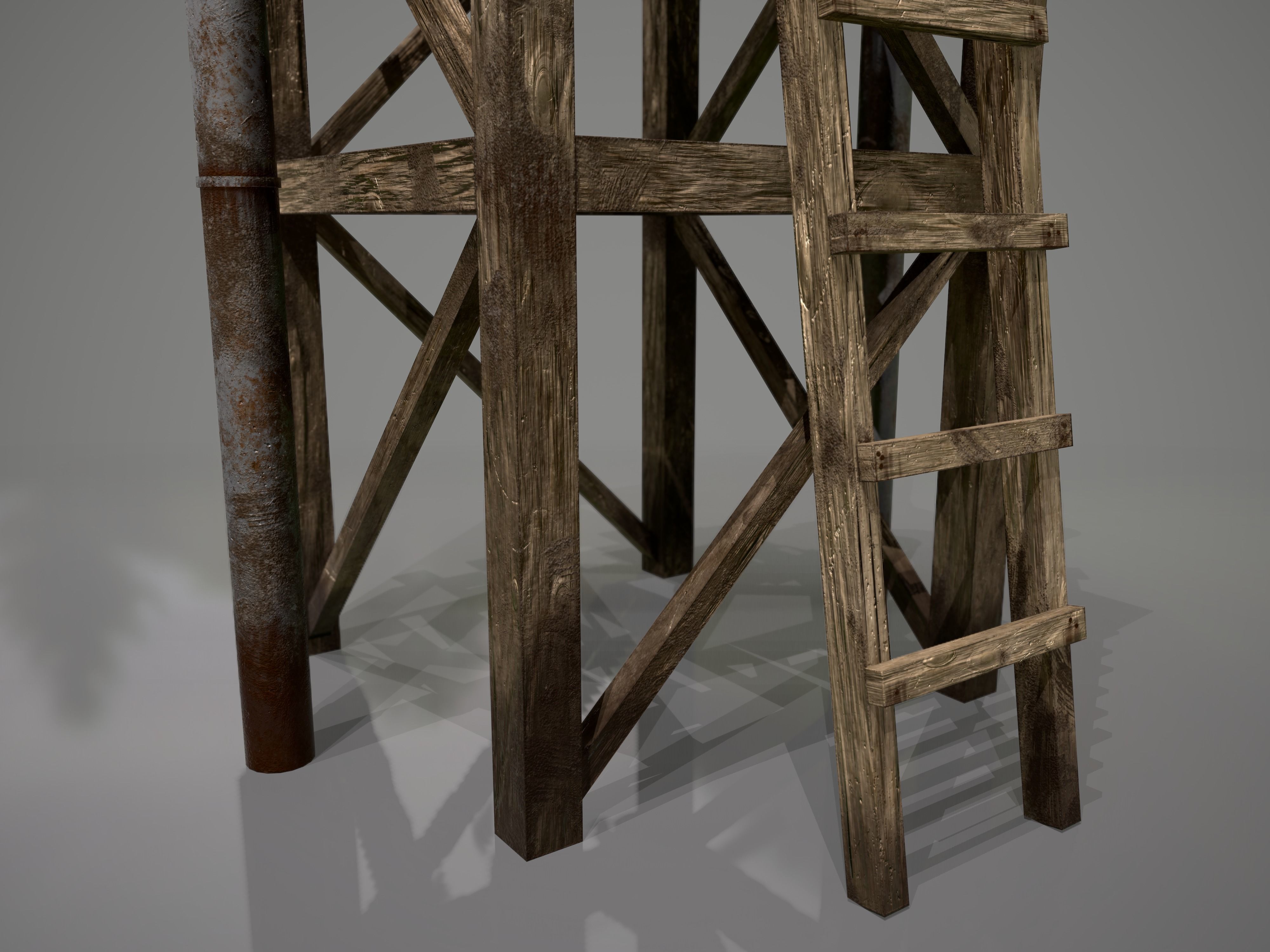 Wooden Water Tower Low-poly 3D model_8