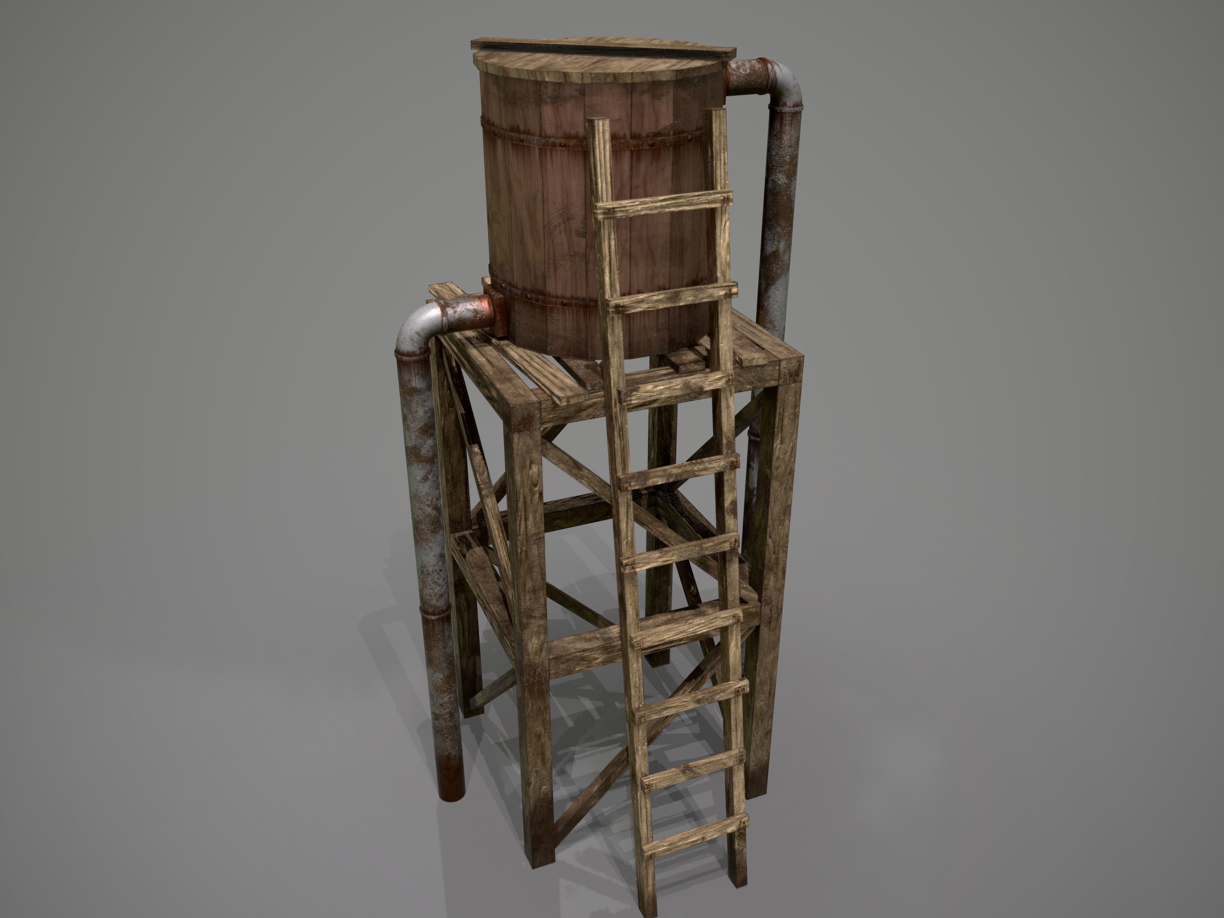 Wooden Water Tower Low-poly 3D model_3