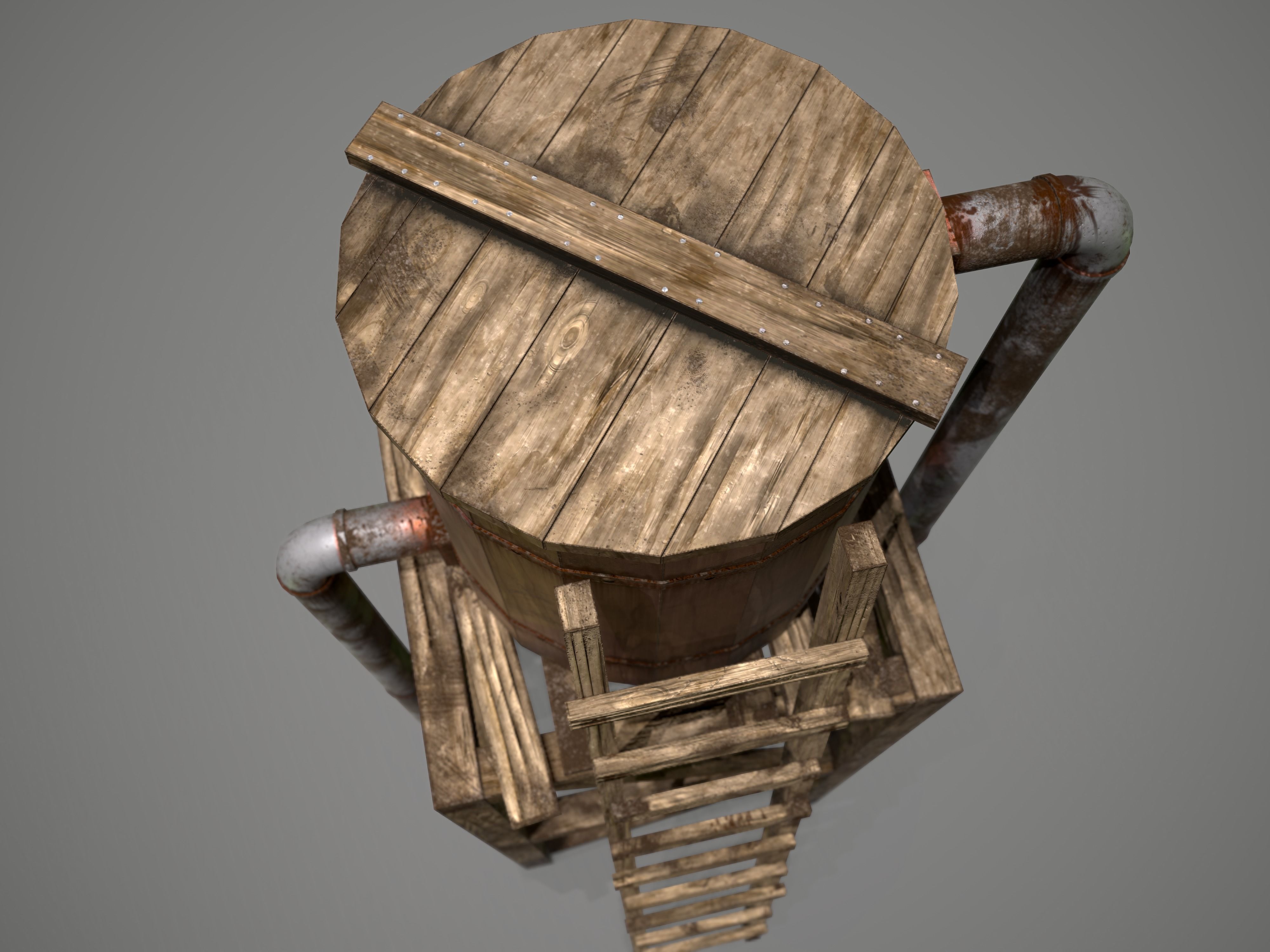 Wooden Water Tower Low-poly 3D model_6