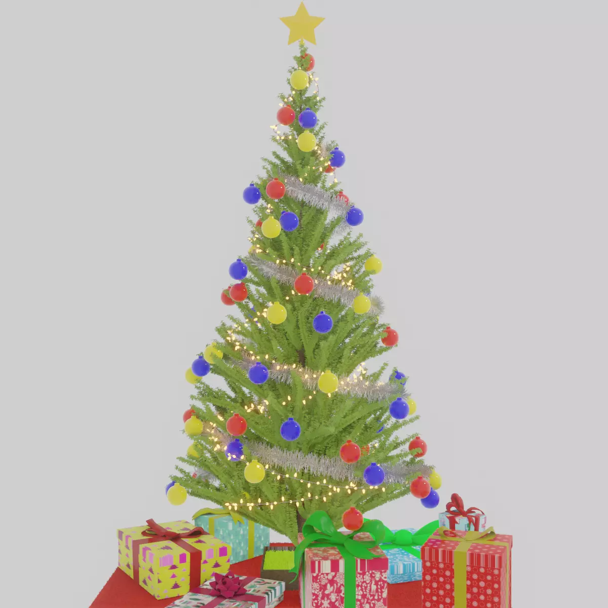 Christmas tree made using Blender 2 80 with ornaments gifts etc 3D model