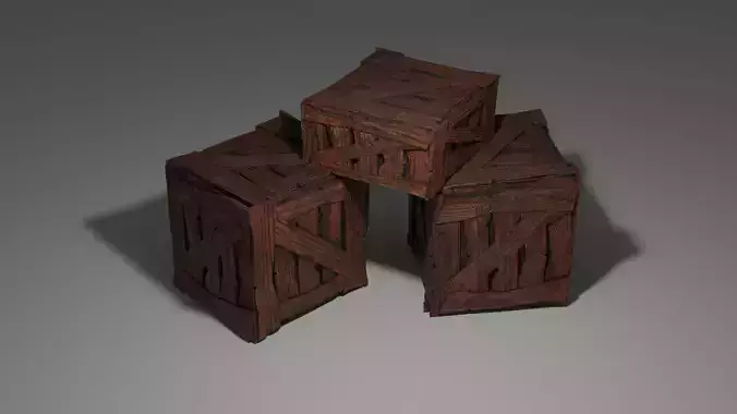 Stylized wooden crates Low-poly 3D model