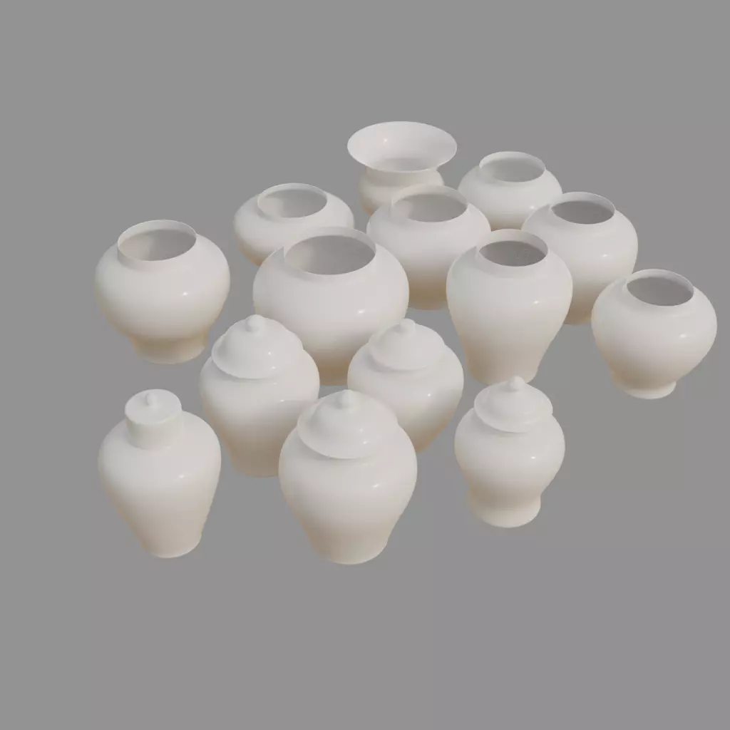 Chinese Classic Sytle Pocelain Jars Collection - 14 models 3D model_0