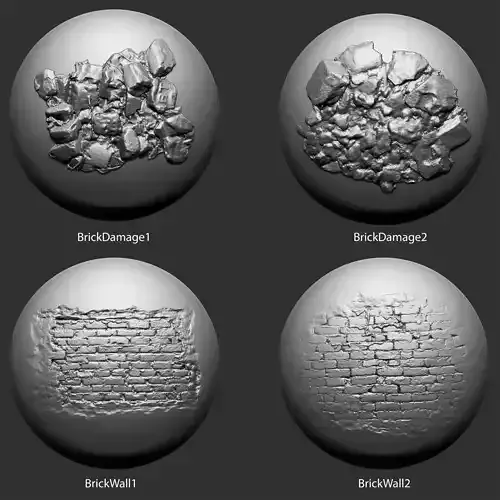 30 Stone and Brick brushes for zbrush 3D model