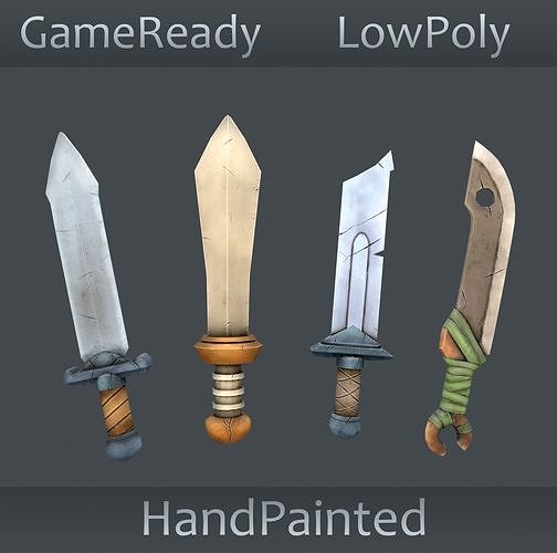 Stylized sword set Low-poly 3D model