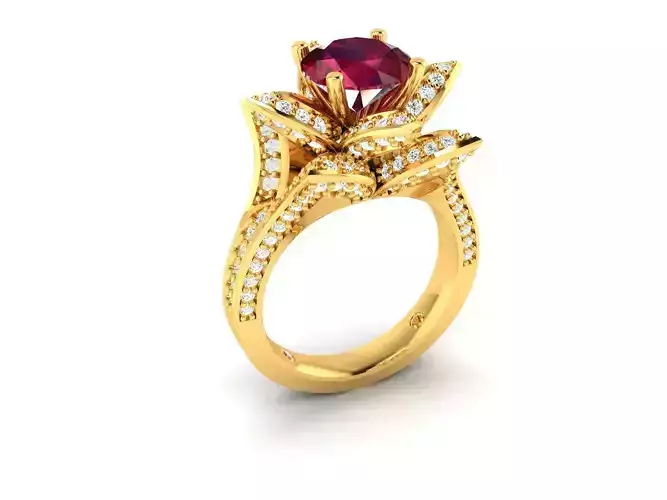 Women Rose Cocktail Ring 3dm render detail