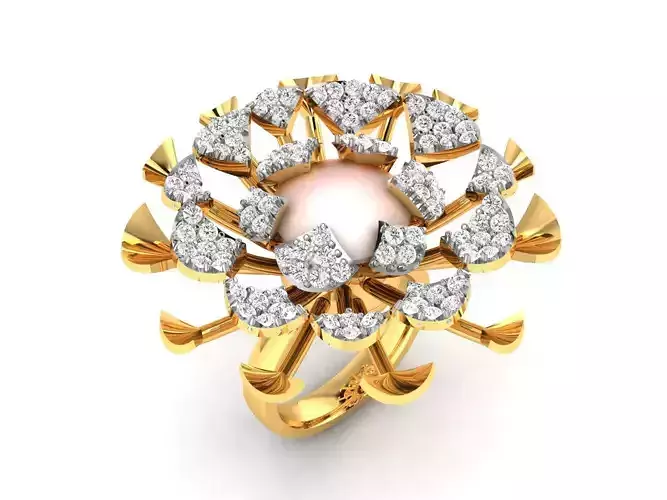 Women Cocktail Pearl Ring 3dm render detail