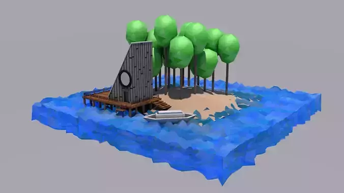 Island with trees and boat