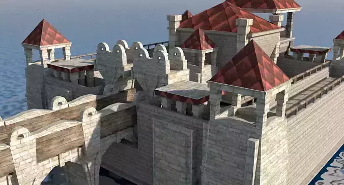 Castle on water in minecraft Low-poly 3D model