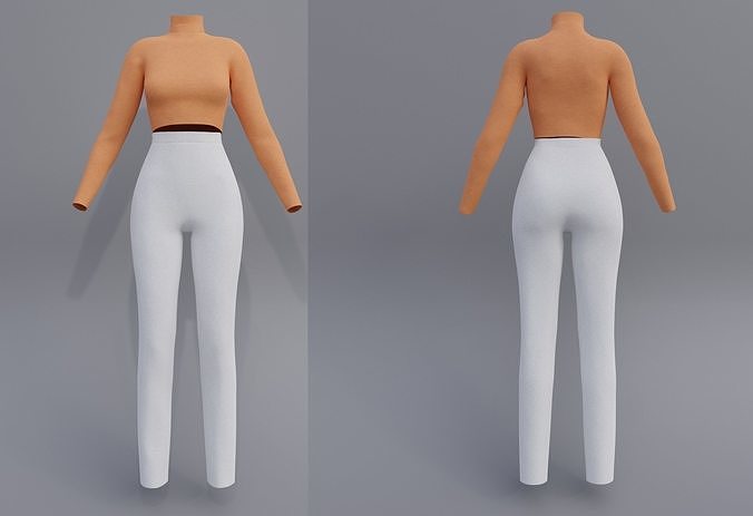 female outfit - Turtleneck croptop  and pants 3D model