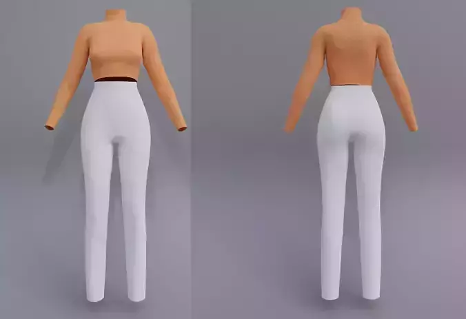 female outfit - Turtleneck croptop  and pants 3D model
