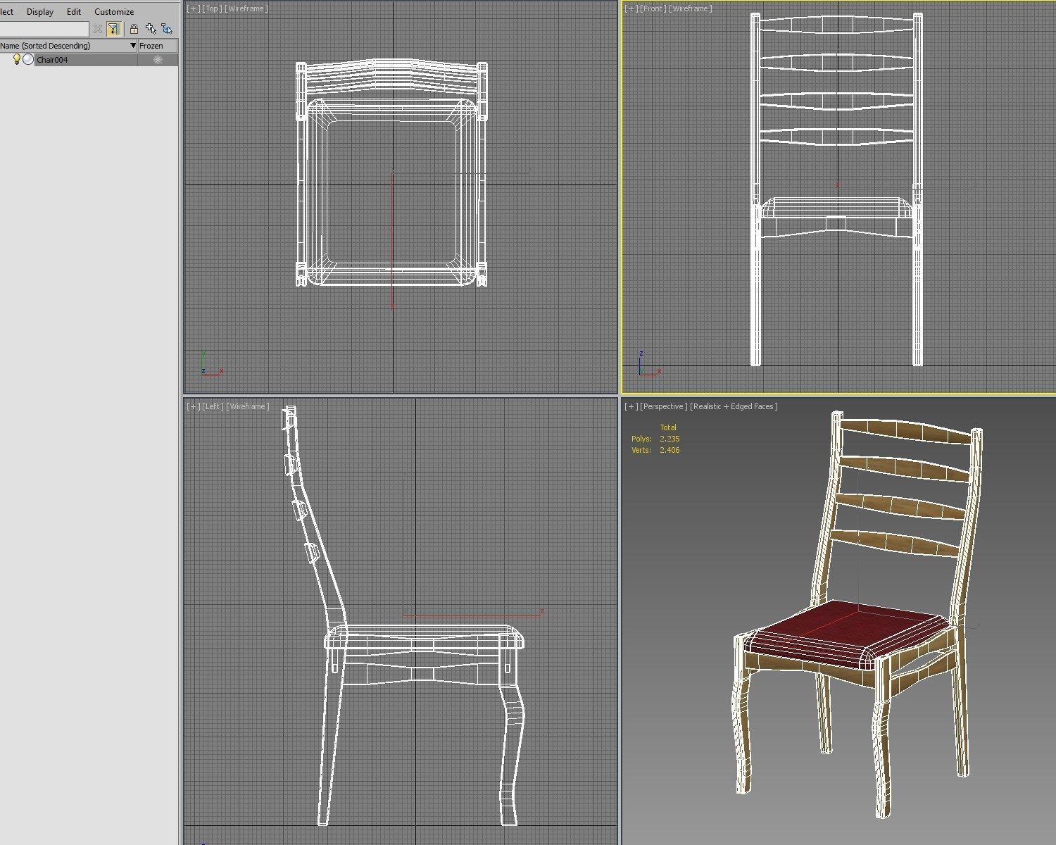 Wooden chair with fabric seat 001 3D model_9
