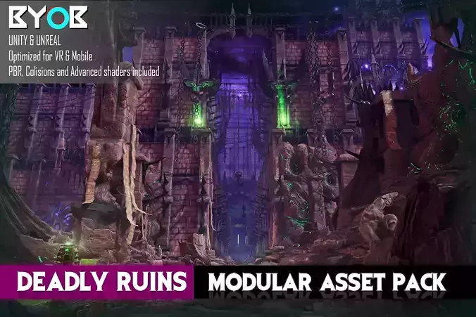 Deadly Ruins -  Modular low poly Unity and Unreal Pack Low-poly 3D model