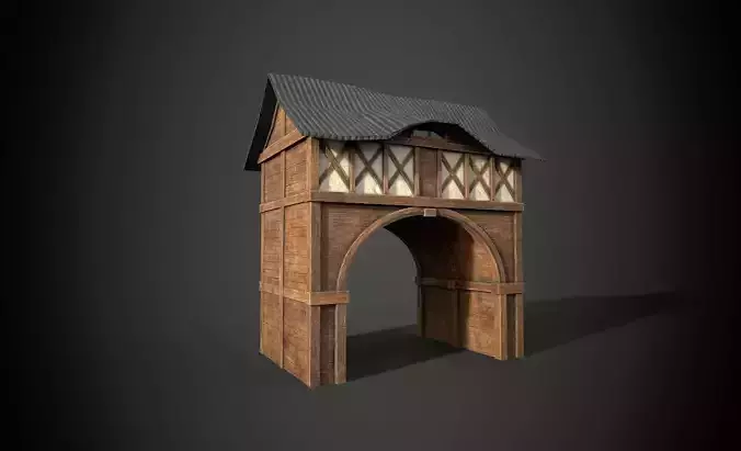 Medieval Wooden Arch Game-ready 