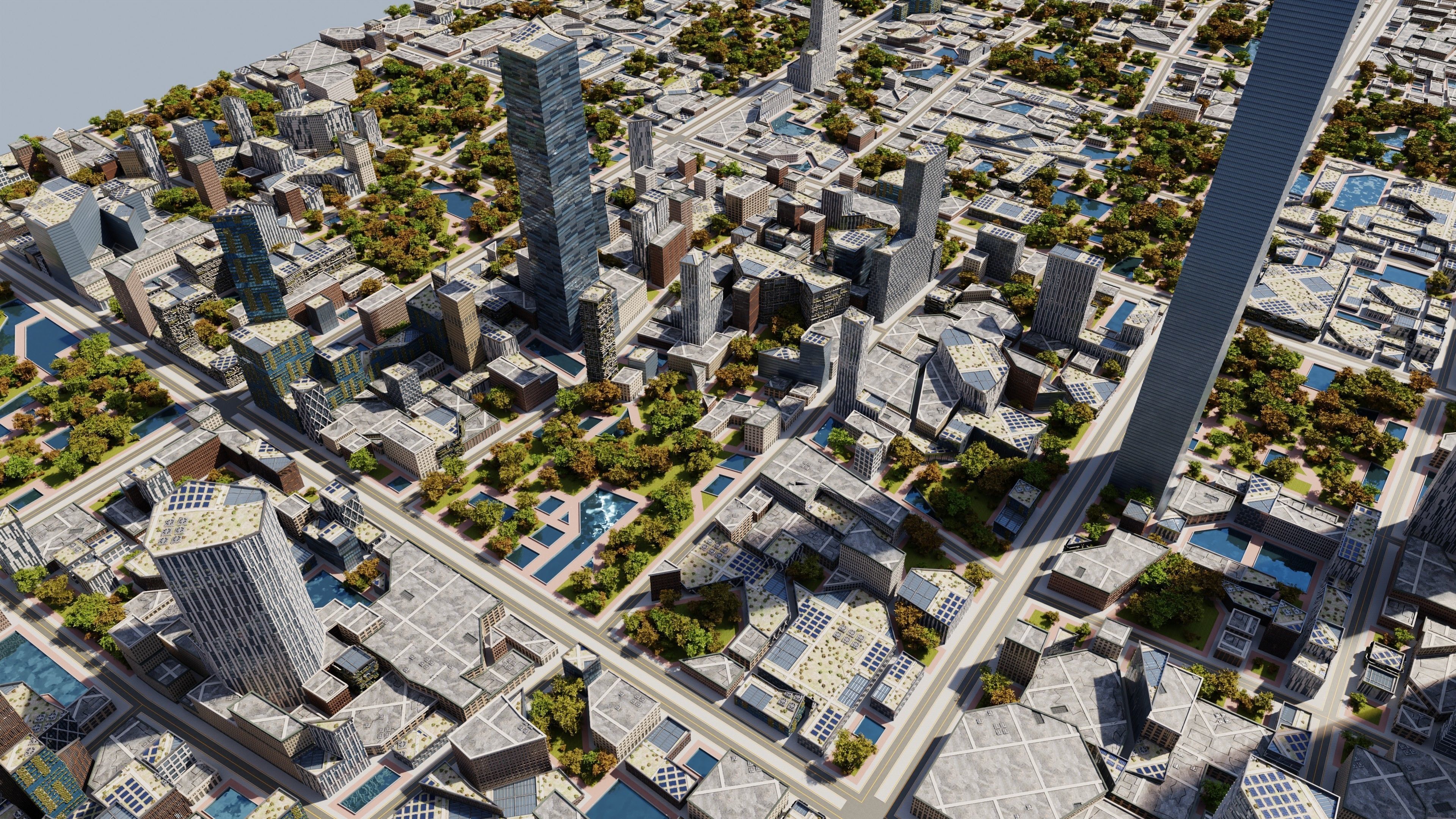 Modern Modular City Blender Cycles Low-poly 3D model_8