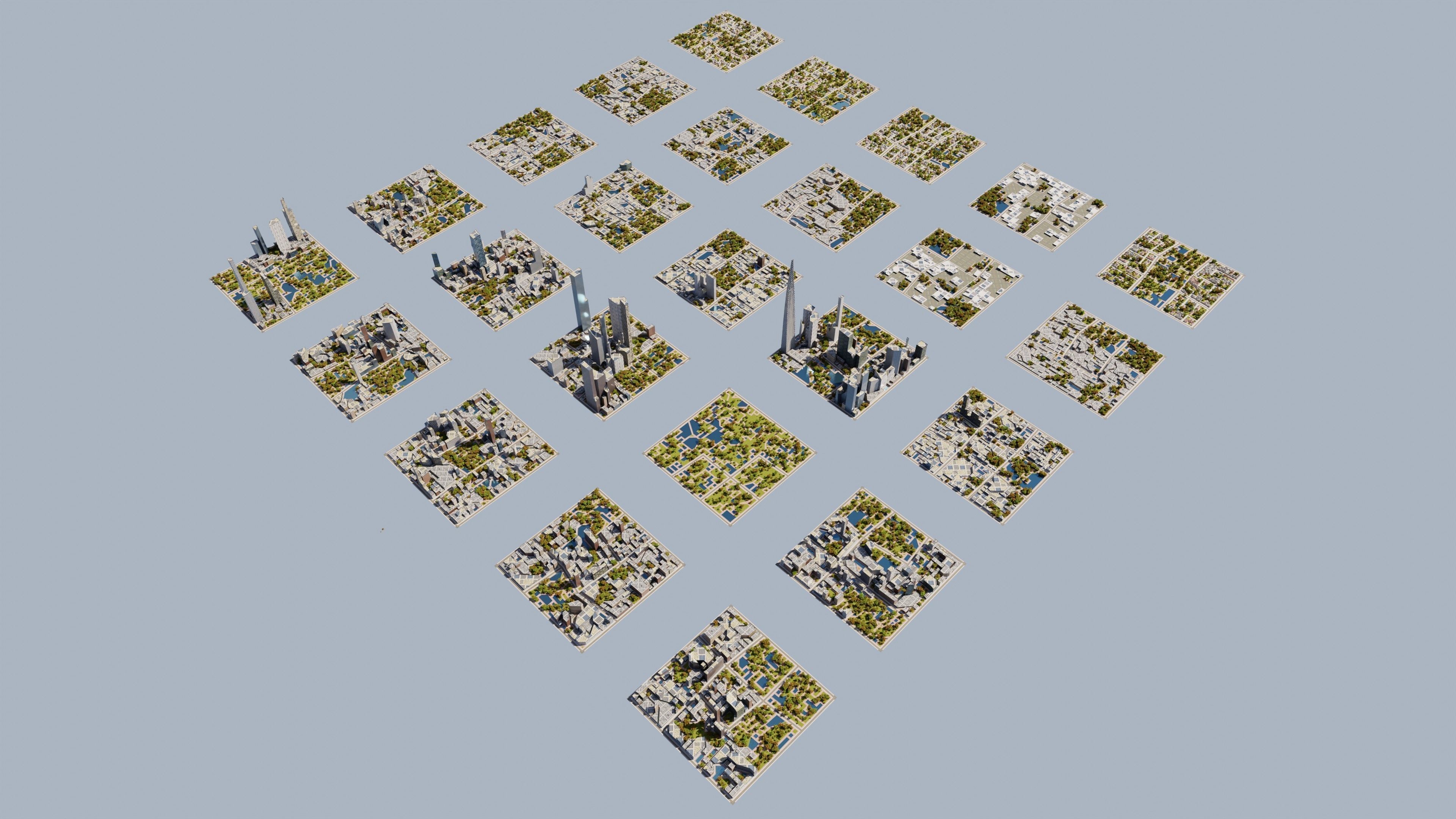Modern Modular City Blender Cycles Low-poly 3D model_2