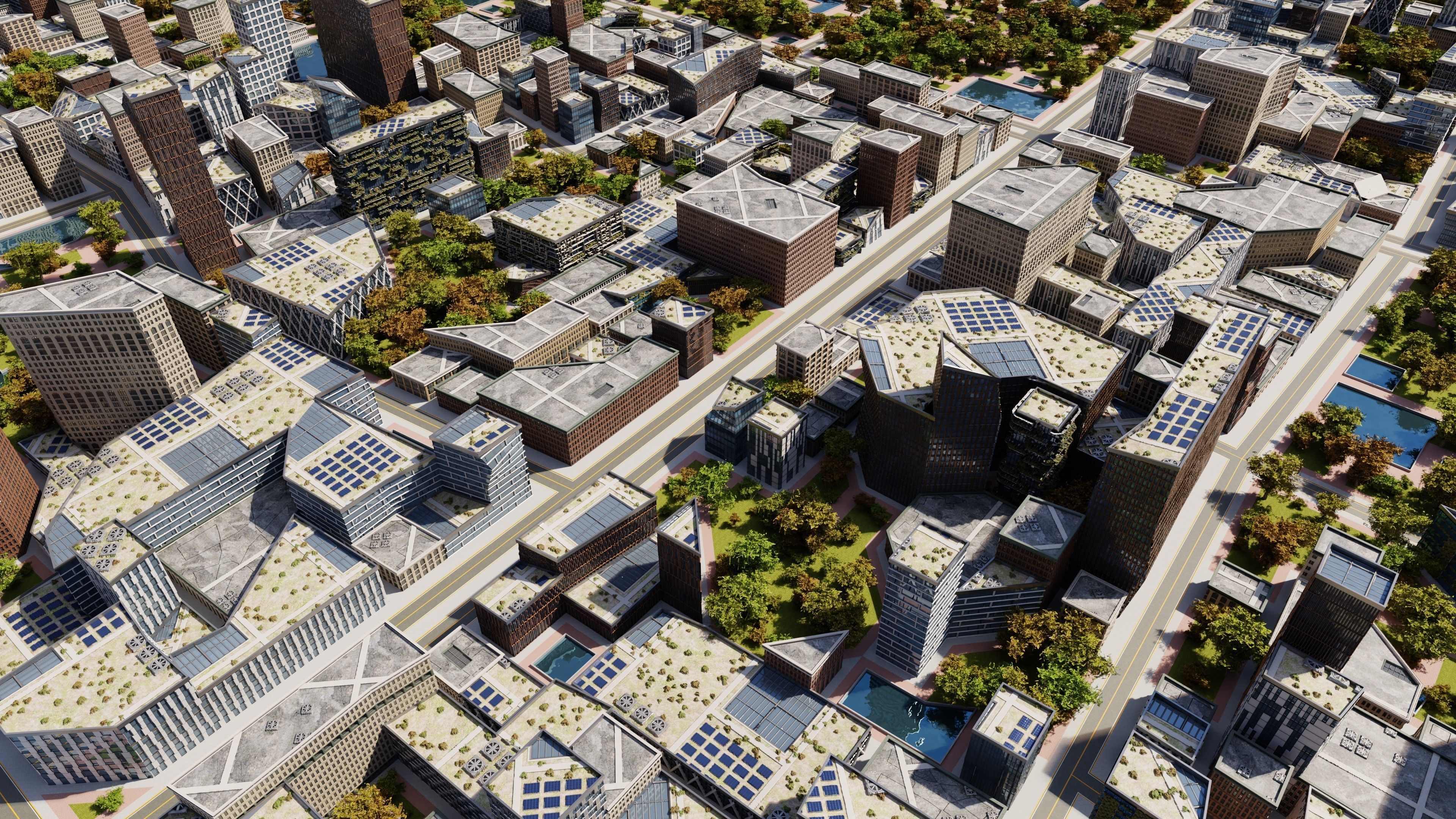 Modern Modular City Blender Cycles Low-poly 3D model_7