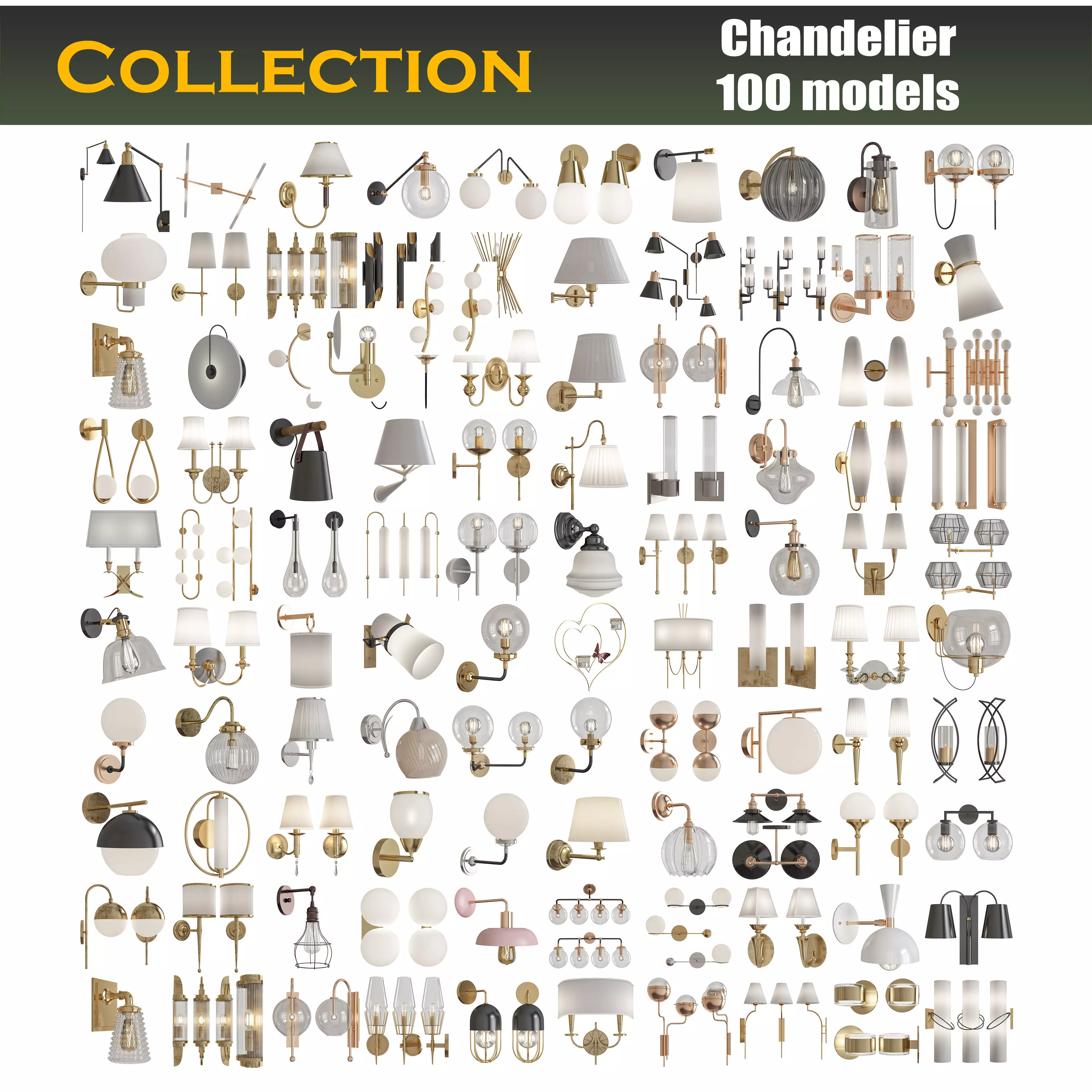Chandelier 3d model collection 100 pieces Low-poly 3D model_0