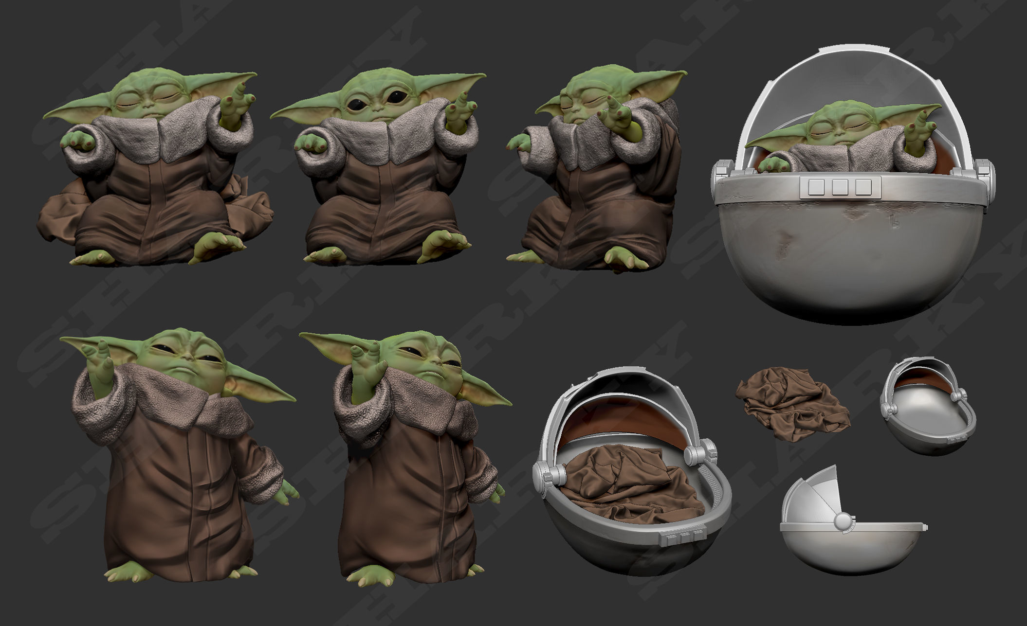 baby yoda force 3D print model_3
